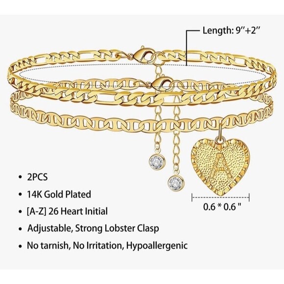 Anklet Bracelet Gold Plated Simulated Howlite Jewelry Adjustable V Initial A1 - Picture 10 of 12